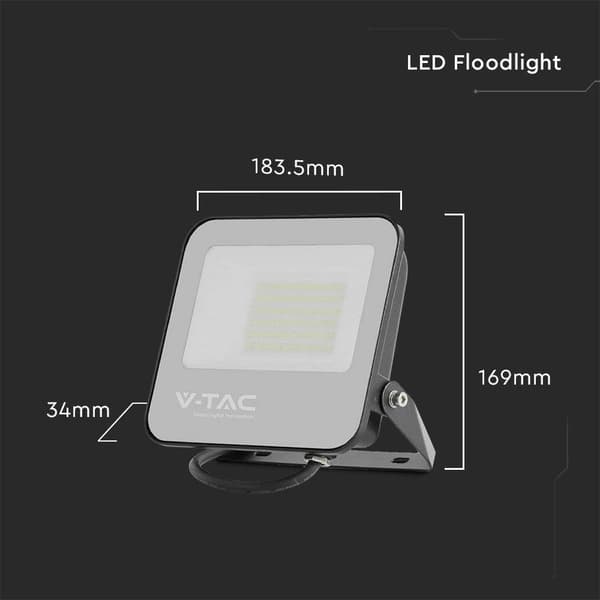 LED-projektor V-TAC 50W 185Lm/W Sort VT-4456 4000K 9250lm