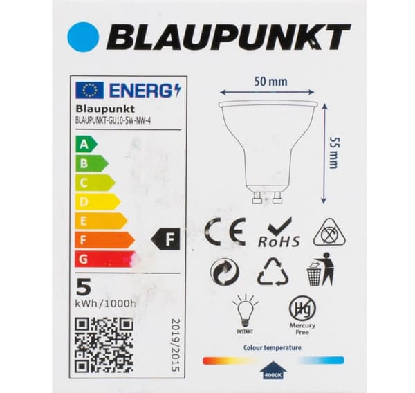 Blaupunkt LED-lamppu GU10 500lm 5W 4000K 4kpl