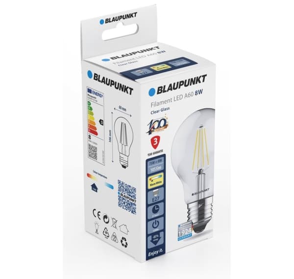 Blaupunkt LED-lampa E27 Filament A60 1055lm 8W 2700K