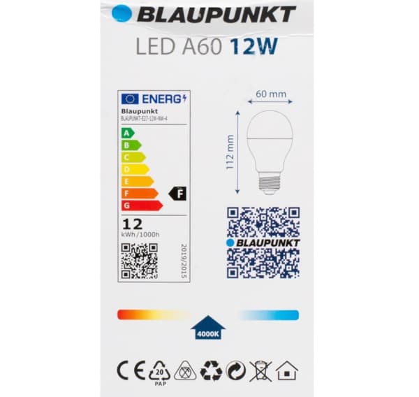 Blaupunkt LED-lampa E27 A60 1260lm 12W 4000K 4st