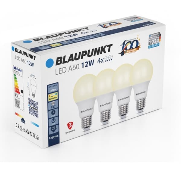 Blaupunkt LED lampe E27 A60 1200lm 12W 2700K 4stk