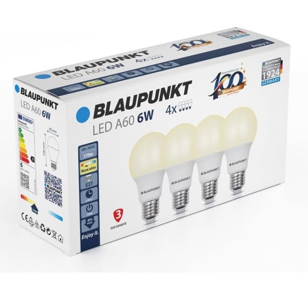 Blaupunkt LED lampe E27 A60 570lm 6W 2700K 4stk
