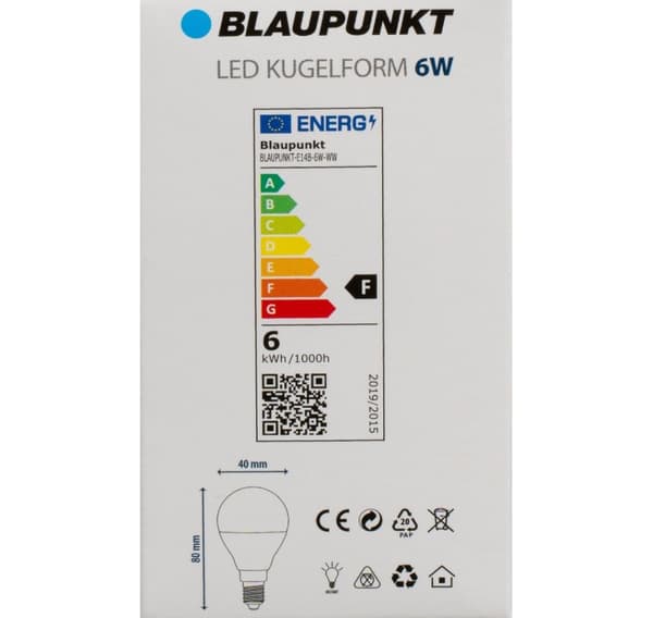 Blaupunkt LED-lamppu E14 P45 520lm 6W 2700K