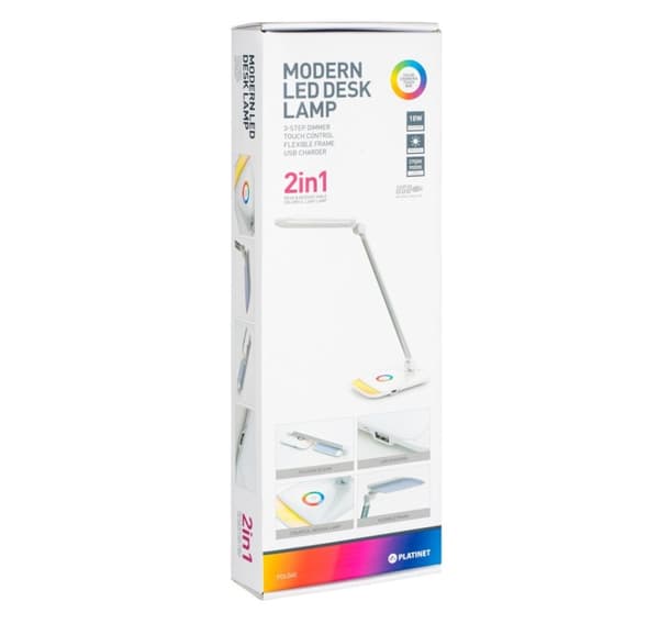 Platinet bordslampa med USB-laddare PDLQ60 12W (43804)