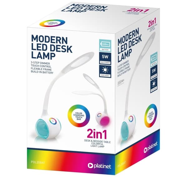 Platinett skrivebordslampe PDL20 5W 2-i-1, hvit (44894)