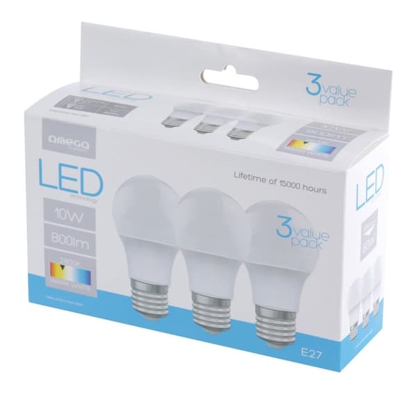 Omega LED-lamppu E27 10W 4200K 3kpl (45054)