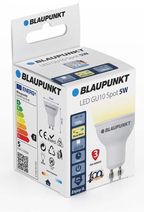 Set med 5 produkter. Blaupunkt LED-lampa GU10 500lm 5W 2700K