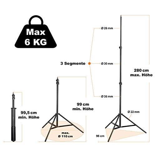 Walimex pro AIR 280 FW-806 lampestander - lysstander med luftaffjedring, højde max. 280 cm, 6 kg bæreevne, meget stabil, aluminium, lysstander til fot
