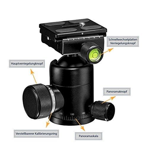 Mantona Onyx 8 kuglehoved (M1-3008A) Arca-Swiss-kompatibel Quick Release-plade 50 mm professionel finish til DSLR, spejlløst kamera, systemkamera, dig