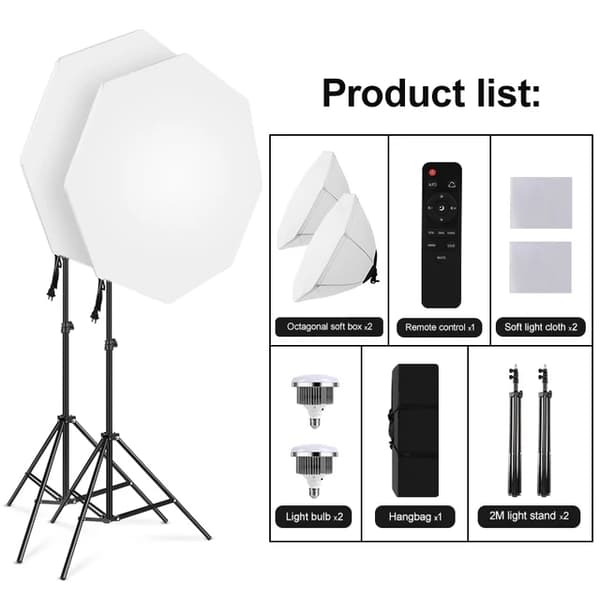 Fotobelysningssats, tvåfärgad LED-lampa, justerbart stativ, 2 st mjukboxar