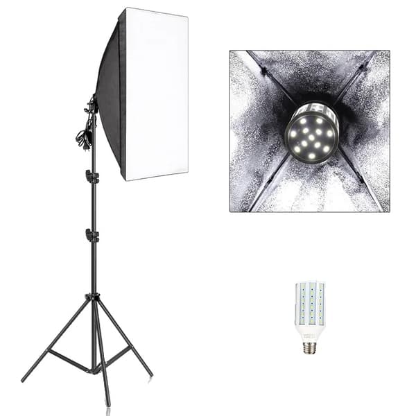 Fotograferings Softbox Belysningskit, Professionellt Kontinuerligt Ljussystem, 50x70CM Softbox, Vit Majslampa