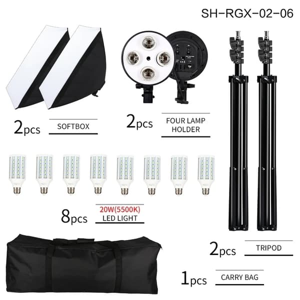 Fotograferingslys Kit, 4 Lampeholdere, 20W LED-lys, 40w lys