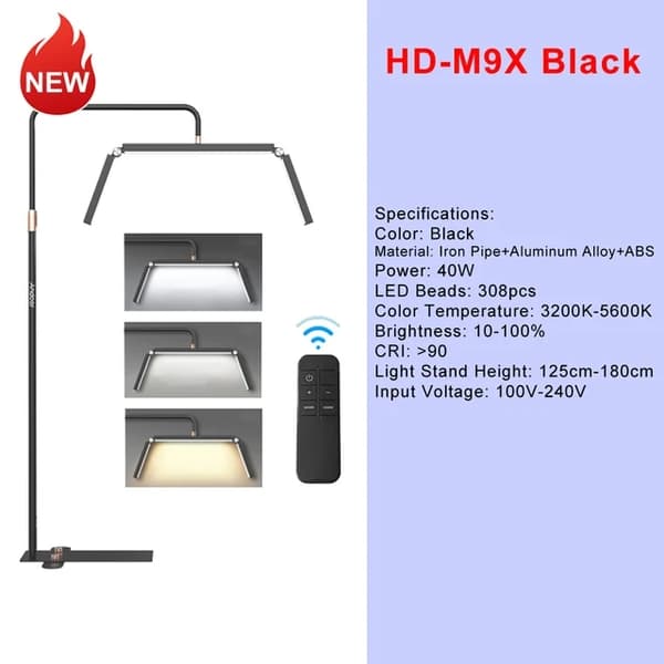 Ring Light, puolikuun muotoilu, säädettävä värintoisto, HD-M2X Black, EU