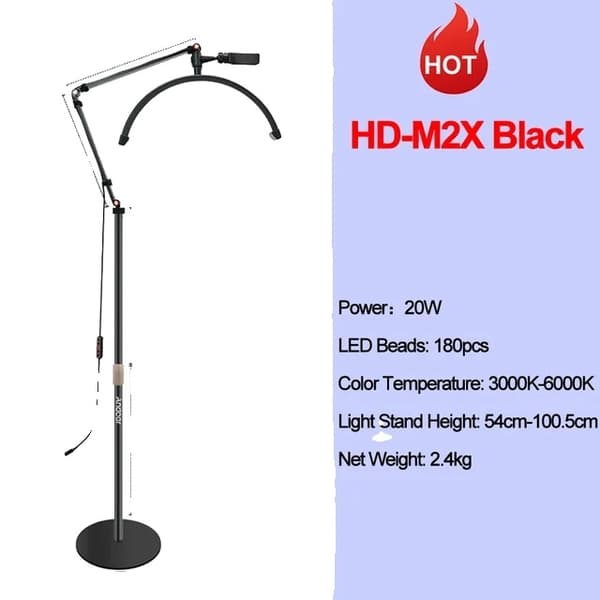 Ring Light, puolikuun muotoilu, säädettävä värintoisto, HD-M2X Black, EU