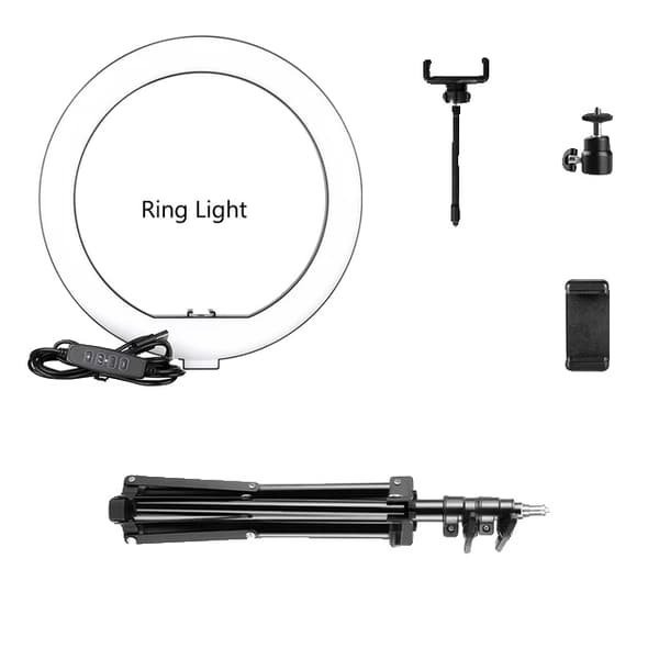 LED-ringlampa, 10-tums diameter, justerbart stativ, 150cm stativ