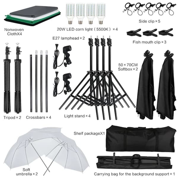Fotobelysningssats, LED-softboxparaply, 4-färgad bakgrund, Kit 1