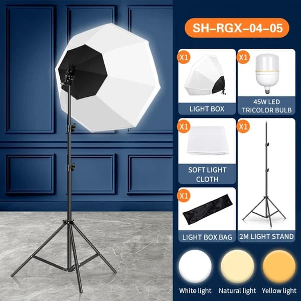Fotografering Softbox Kit, Bærbar Otte-Sidet Softbox, 70W LED Lysstyrke Flash Paraply Med 2M Stativ, Studie Tilbehør, SH-RGX-04-01