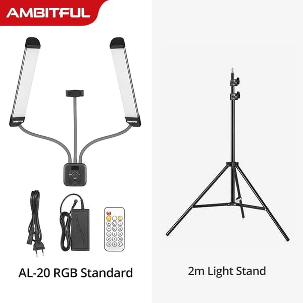 Kaksikätinen LED-valo, säädettävä kirkkaus 40W, 3000K-6000K värilämpötila,AL-20 RGB -pakkaus 2