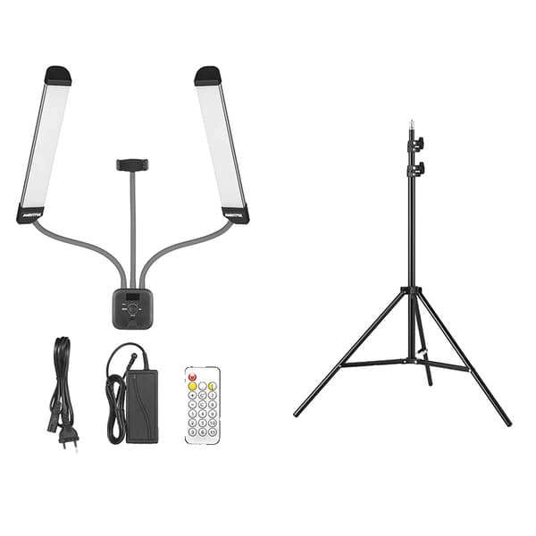 Kaksikätinen LED-valo, säädettävä kirkkaus 40W, 3000K-6000K värilämpötila,AL-20 RGB -pakkaus 2