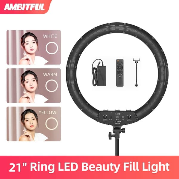 LED-renkaisvalaisin, kaksivärinen 3000K-6000K, sisältää kaukosäätimen,Setti 1