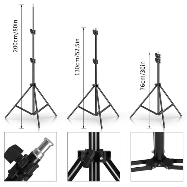 Studiofotografi Lyskittet, inkluderer 45W LED-pærer, justerbare lysstativer, alsidige baggrunde.