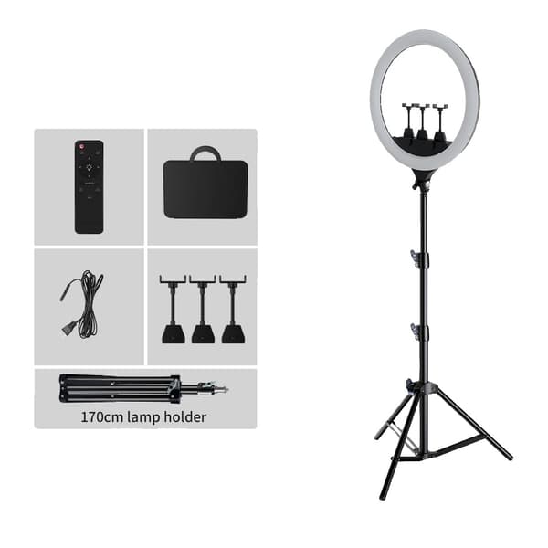 LED Selfie Ring Light, Justerbar ljusstyrka, Tvåfärgad temperatur,170 cm stativ