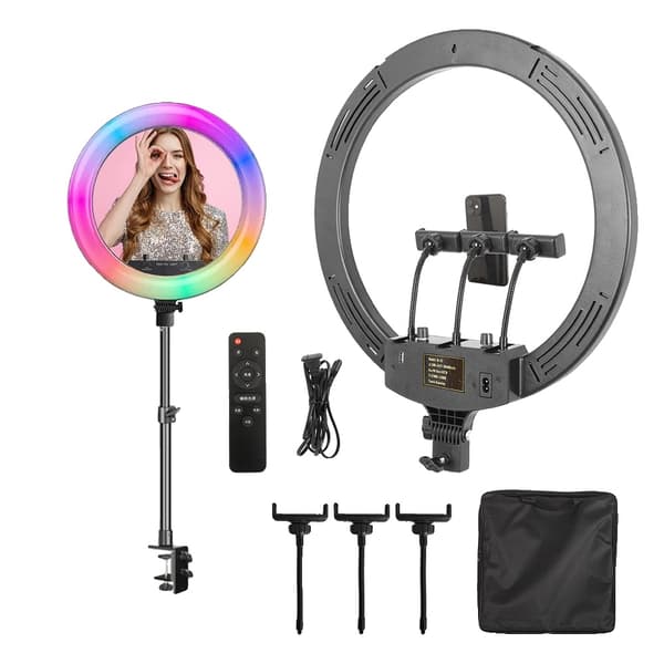 18 tuuman RGB-renkaisvalaisin, säädettävä kirkkaus, useita värilämpötilavaihtoehtoja,59 cm taulukko RGB