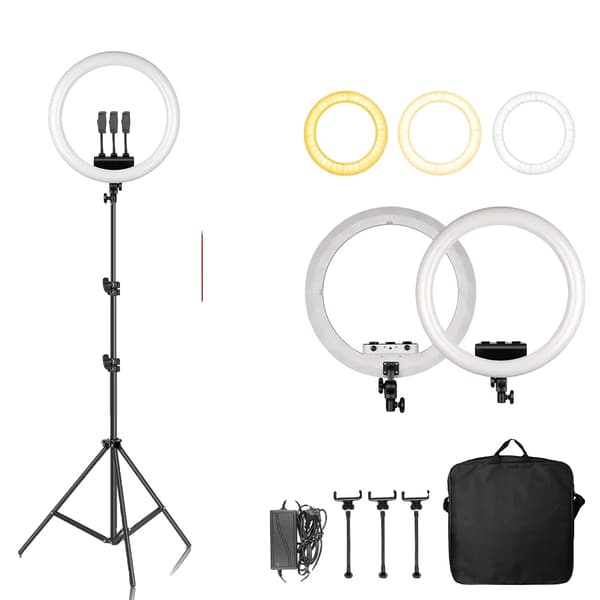 18 tuuman RGB-renkaisvalaisin, säädettävä kirkkaus, korkea CRI,D 200cm kolmijalka