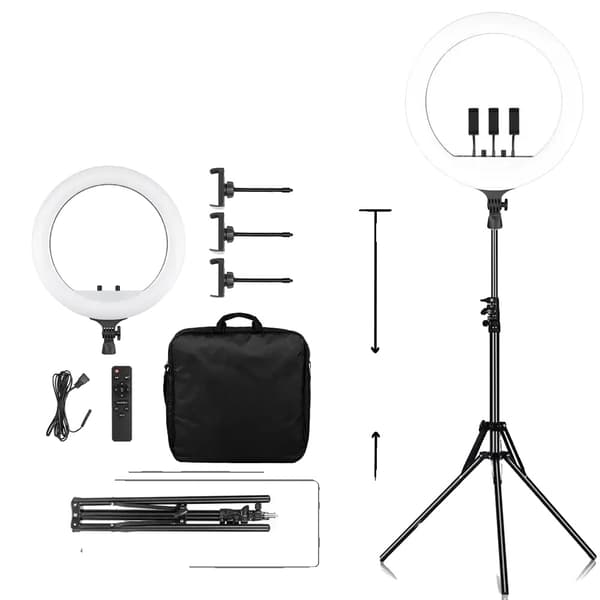 18 Tommer RGB Ringlys, Justerbar Lysstyrke, Høj CRI,E 184cm stativ