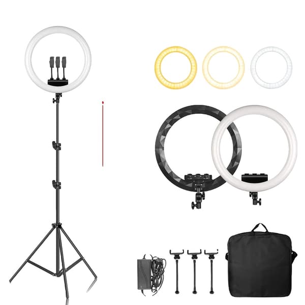 18 Tommer RGB Ringlys, Justerbar Lysstyrke, Høj CRI,C 200 cm stativ