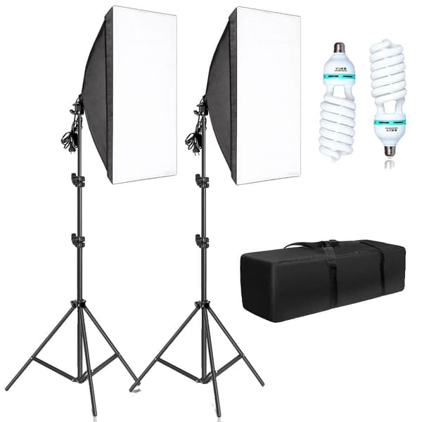Softbox Belysningskit, 3 Softboxe, 135W Pærer,135W hvid farve