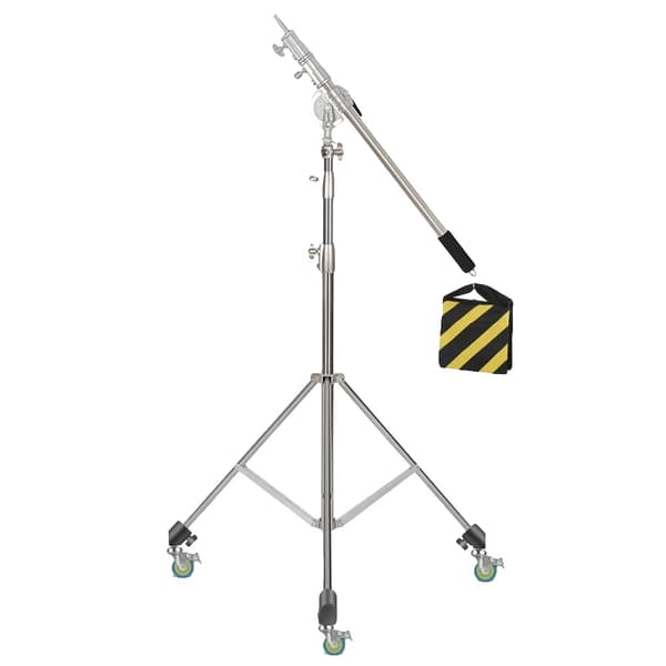 Säädettävä ruostumattomasta teräksestä valmistettu boom-varsi, maksimi pituus 249 cm, ergonominen kahva,Pyörillä