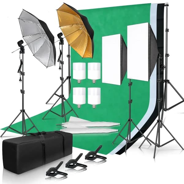Fotostudio Belysningskit, 2.6x3m Bakgrund, Justerbara Ljusstativ,Fotostudio Kit 54
