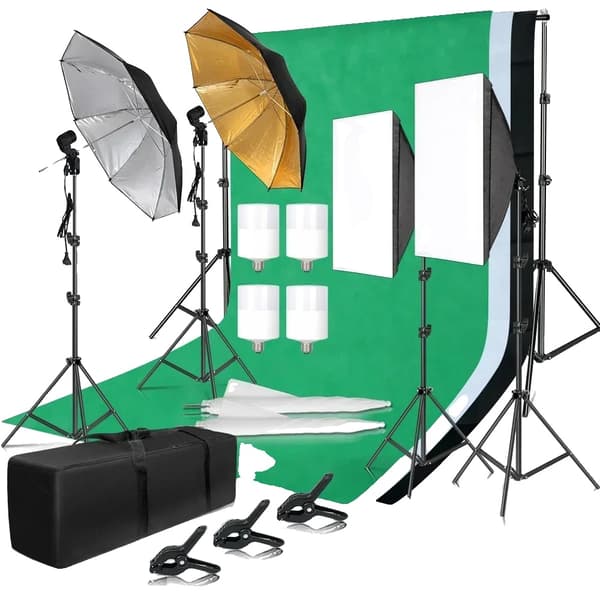 Fotostudio Belysningskit, 2.6x3m Bakgrund, Justerbara Ljusstativ,Fotostudio Kit 54