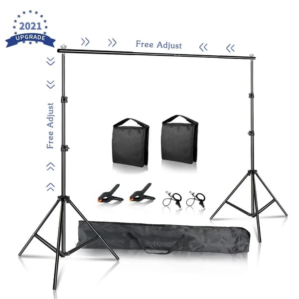 Backdrop Stand Foto Baggrundsstøtte, Justerbart Teleskopisk Design, Stabil Aluminiumlegering,2,6X3M, Tilføj 2 stk. sandposer 2