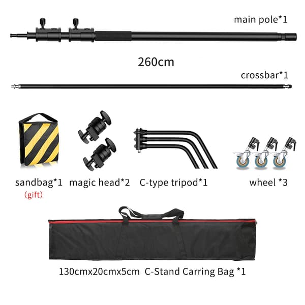 Professionell Ljusstativ, Justerbar Höjd 260 cm, Hållbar Rostfritt Stål,SH-MST-30B-3