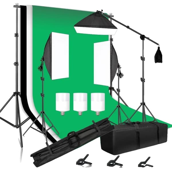 Fotografistudio Belysningskit, 2,6x3m Baggrund, Justerbare Lystativer,Foto Studio Sæt 35