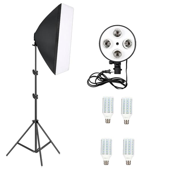 Softbox Belysningskit, Justerbar Lystativ, Flere Pære Muligheder,Hvid Majs Pære