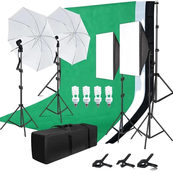 Andoer Studio Fotografi Lyskits, 45W LED Pærer, 50x70cm Softbox,sort
