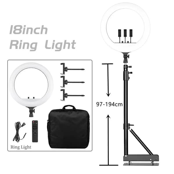 18 Tommer Ringlys, Dæmpbar 2500k-8500k, Justerbar Lysstyrke,18E 170cm beslag