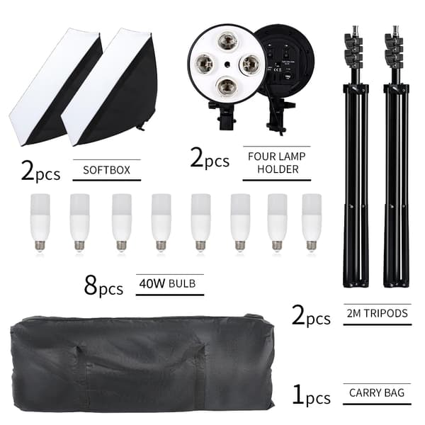 Fotografi Softbox Kit, 2 Softboxar, Justerbara Stativ,40W LED 5500K