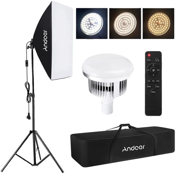 Andoer Studio Fotografi Ljuskit, 85W LED Effekt, Justerbar Ljusstyrka,svart, EU