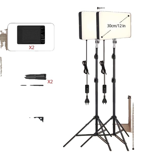 Fotostudio LED-lyspanel, justerbar stativhøjde, fjernbetjeningsbetjening,2 SÆT 200CM tripod