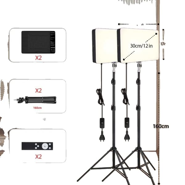 Valokuvausstudio LED-valopaneeli, säädettävä jalustan korkeus, kauko-ohjaustoiminto,2 SET 160CM jalustaa