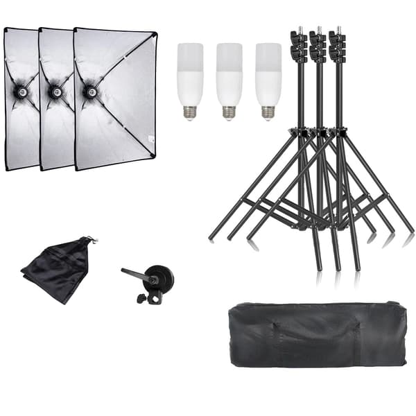 Professionelt Fotostudio Softbox Belysningskit, 3 Softboxe, Justerbare Lystativer,Ny 40w pære