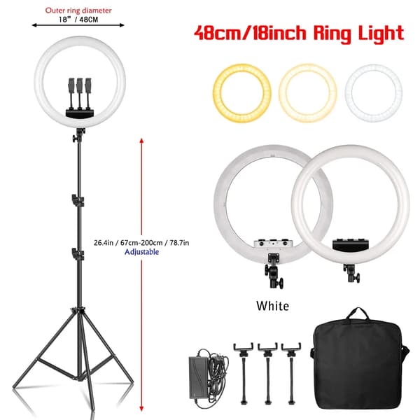 18 Tommer LED Ringlys, Justerbar Lysstyrke, Alsidig Brug,SH-HXD-18D-01