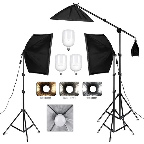 Fotografibelysningskit, 50x70CM Softbox, Justerbar ljusstyrka,3ST 135W