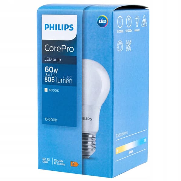 LED-pære E27 A60 8W = 60W 806lm 4000K Neutral PHILIPS