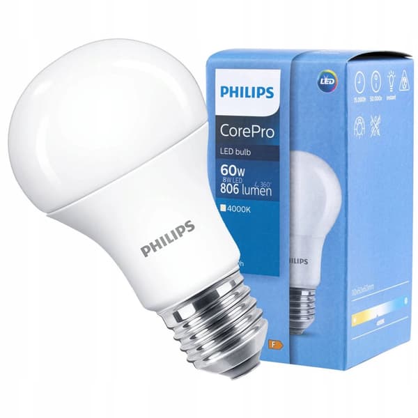 LED-pære E27 A60 8W = 60W 806lm 4000K Neutral PHILIPS