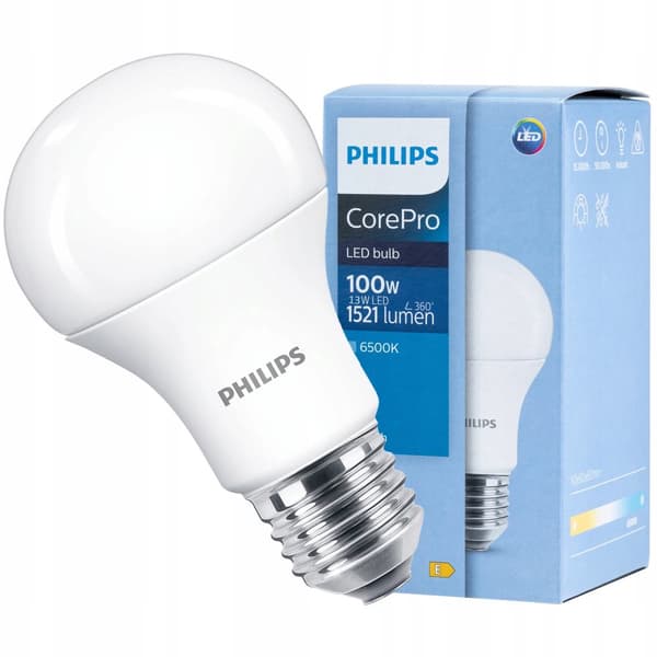 LED-pære E27 A60 13W = 100W 1521lm 6500K Kold PHILIPS